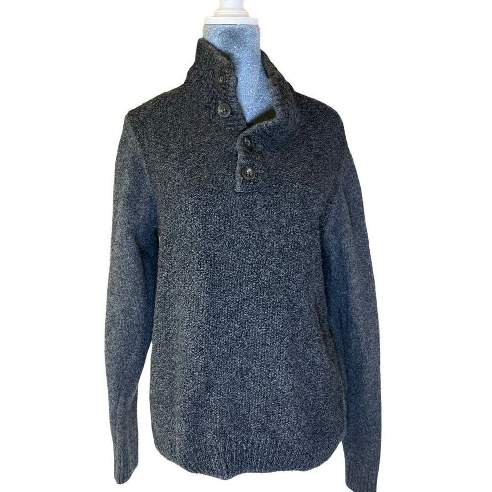Gianetti, 80% Wool Sweater, Charcoal, Pullover, Button Accents Italian Made Med